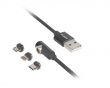 3in1 Premium Magnetisk Kabel Vinklad QC 3.0 - Svart