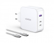 Nexode 140W USB-C PD GaN - 3-Port Väggladdare + USB-C Kabel 1.5m - Vit