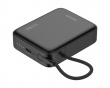 10 000 mAh Powerbank, inbyggd tygkabel - Svart