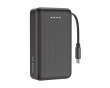 10 000 mAh Powerbank, indragbar kabel 90 cm - Svart